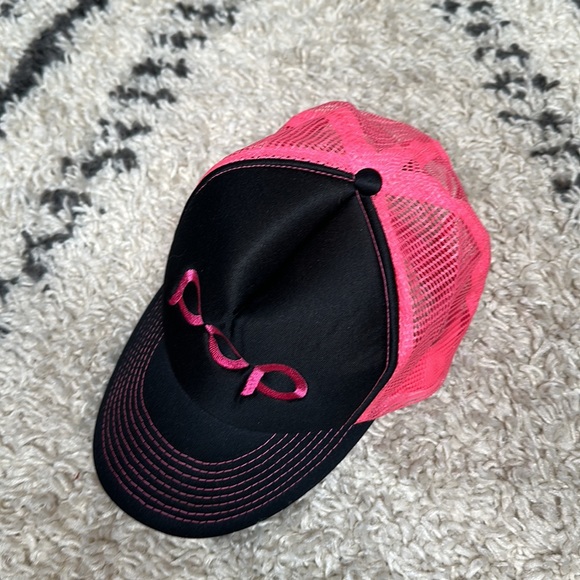 POP Neon Pink & Black Adjustable Snap Back Baseball Cap Hat One Size - Picture 4 of 8